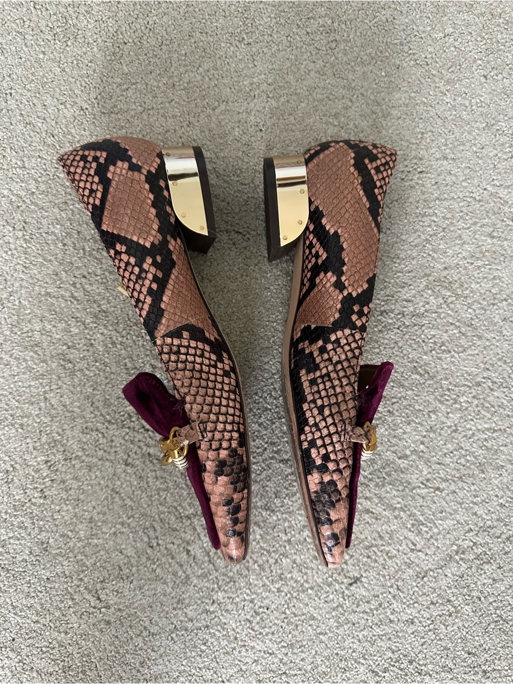 Tory Burch Women's Velvet and Snake-Print Loafers in Burgundy and Pink - Picture 12 of 12